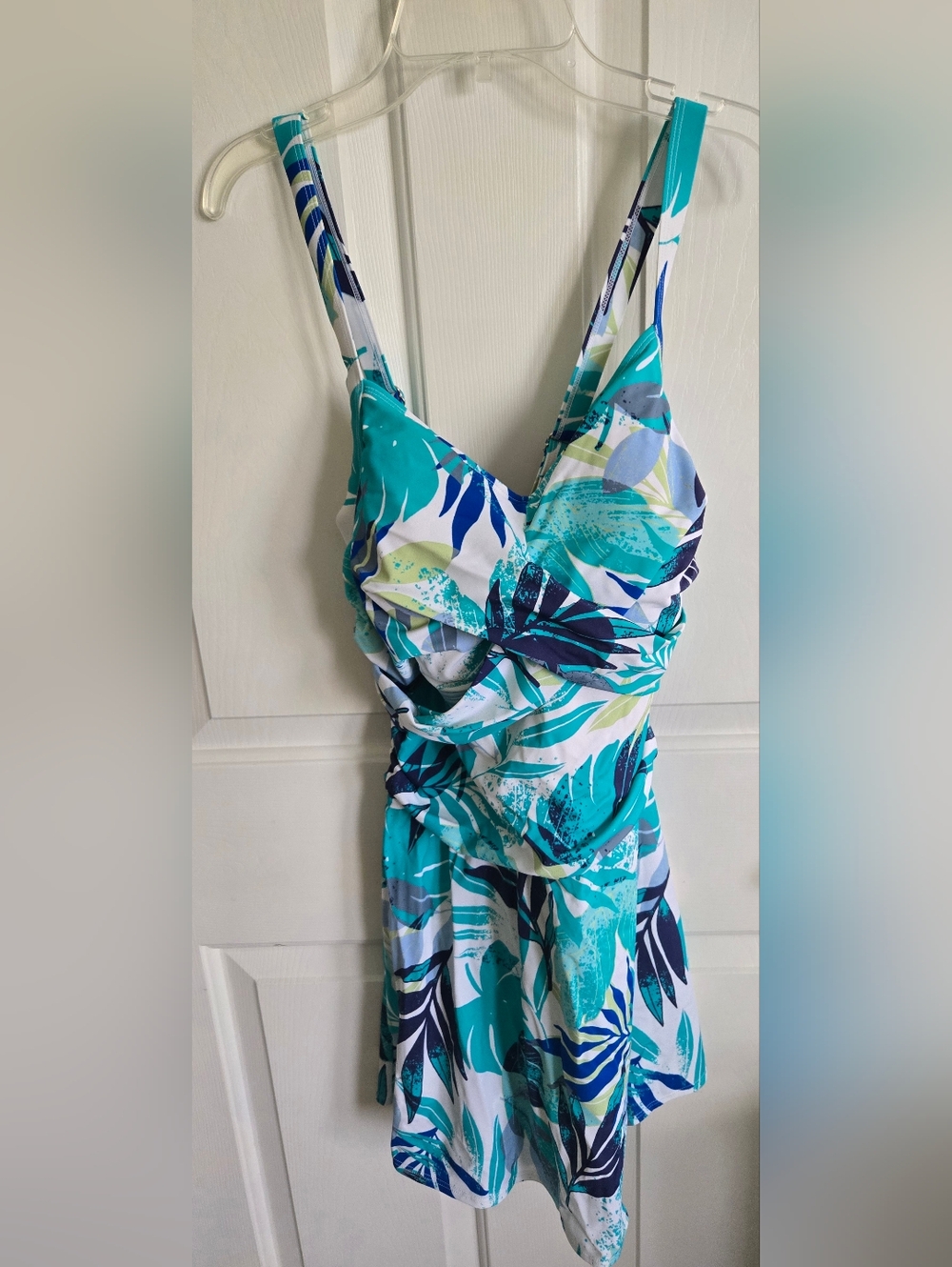 Tropical Teal & Blue Ruched One-Piece Swimdress